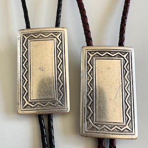 Bolo Tie Upcycled Buckle Vintage Slider Western Solid Brass Italian Silver Cowboy Necklace Hand Made Jewellery Genuine Leather Bolo