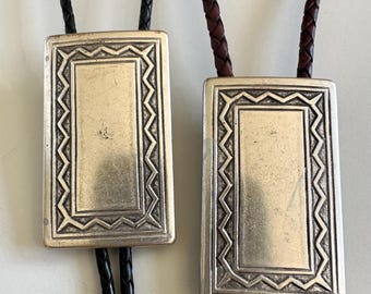 Bolo Tie Upcycled Buckle Vintage Slider Western Solid Brass Italian Silver Cowboy Necklace Hand Made Jewellery Genuine Leather Bolo