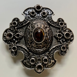 Lovely Gothic Vintage Belt Buckle Victorian Inspired Italian Made High Quality Decorative Faux Tigers Eye Antique Nickel