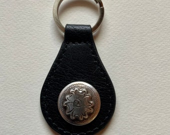 Vintage Genuine Leather Keychain Vintage Floral Circle