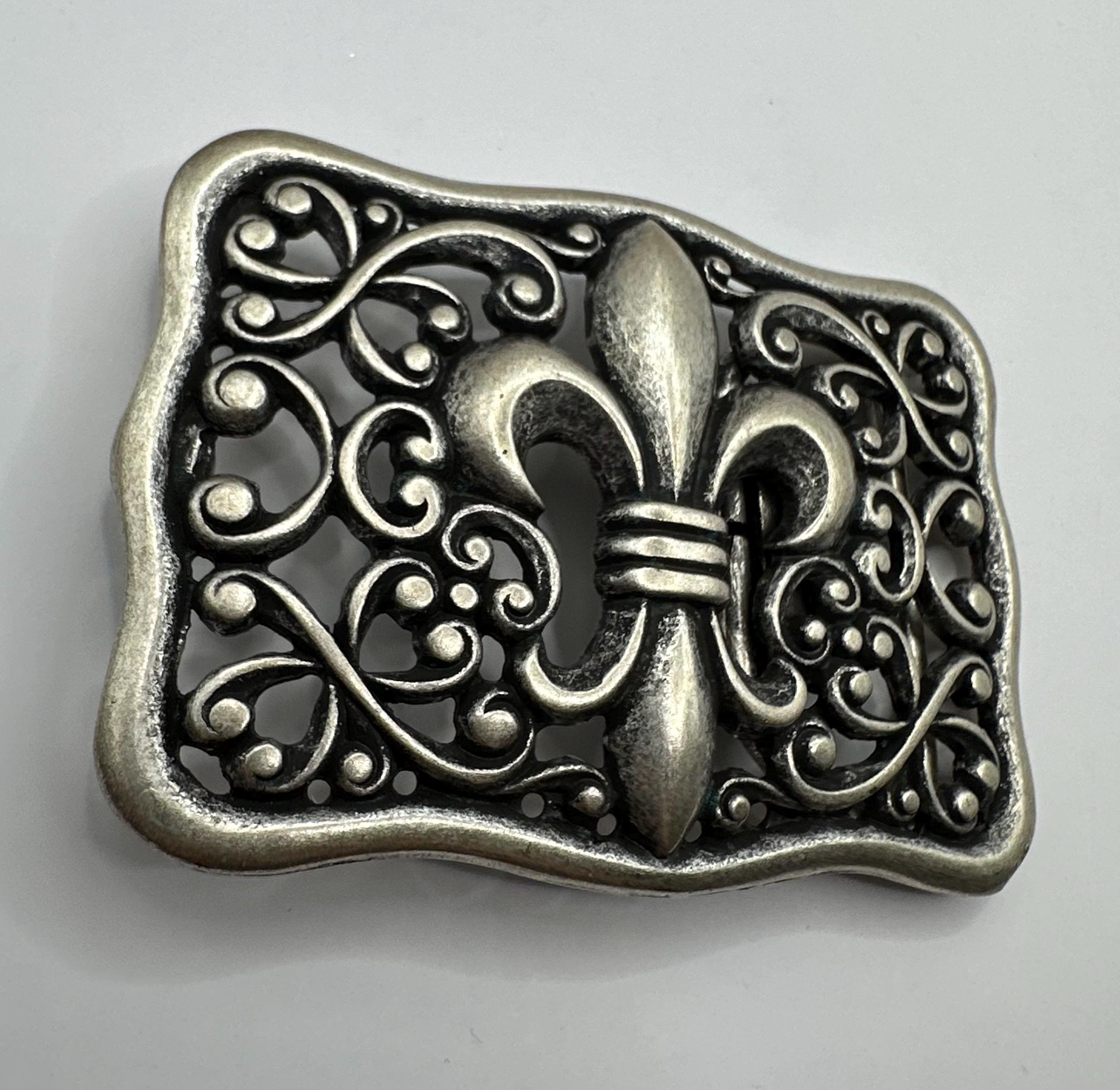 Vintage Original by FRANK le COMPTE Fleur de Lis Belt Buckle Silvertone MCM 60\'s Fleur De Lis – William Henry main image 2