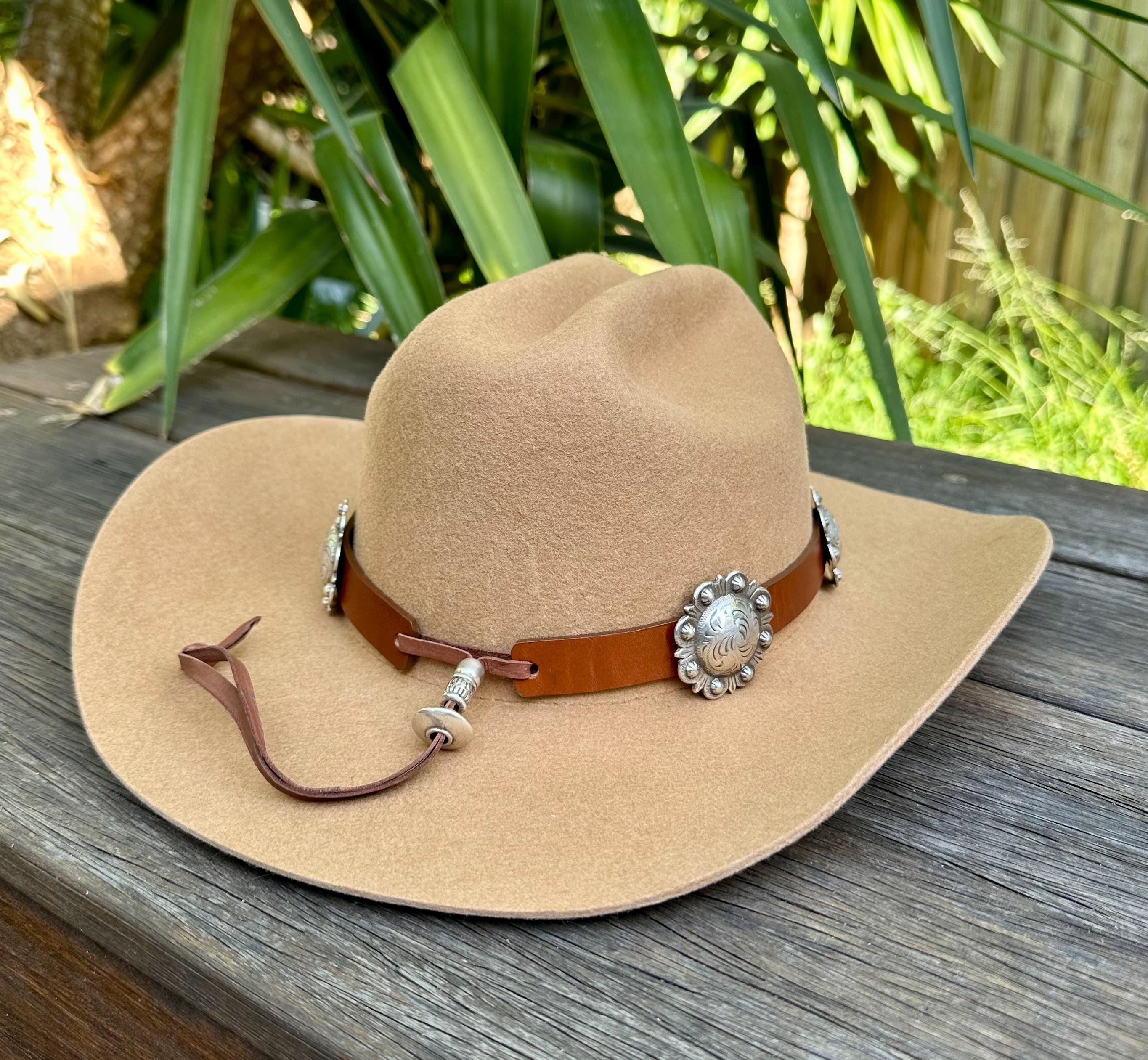 Cowboy Hat Leather Hat Bands, Tan/brown. Silver Flower  display picture 1