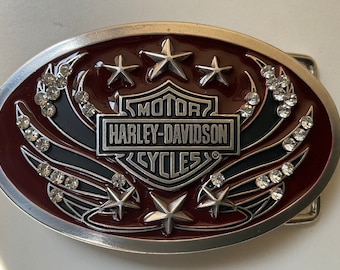 Harley-Davidson Womens belt buckle.#97702-09VW.Silver Nickel.Brick red enamel