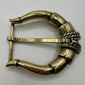 Large Sculpted, Vintage End Bar Belt Buckle, Interchangeable, Made Italy, Rope, Braided, Heavy, Antique Brass,  Medieval, Victorian, Fashion