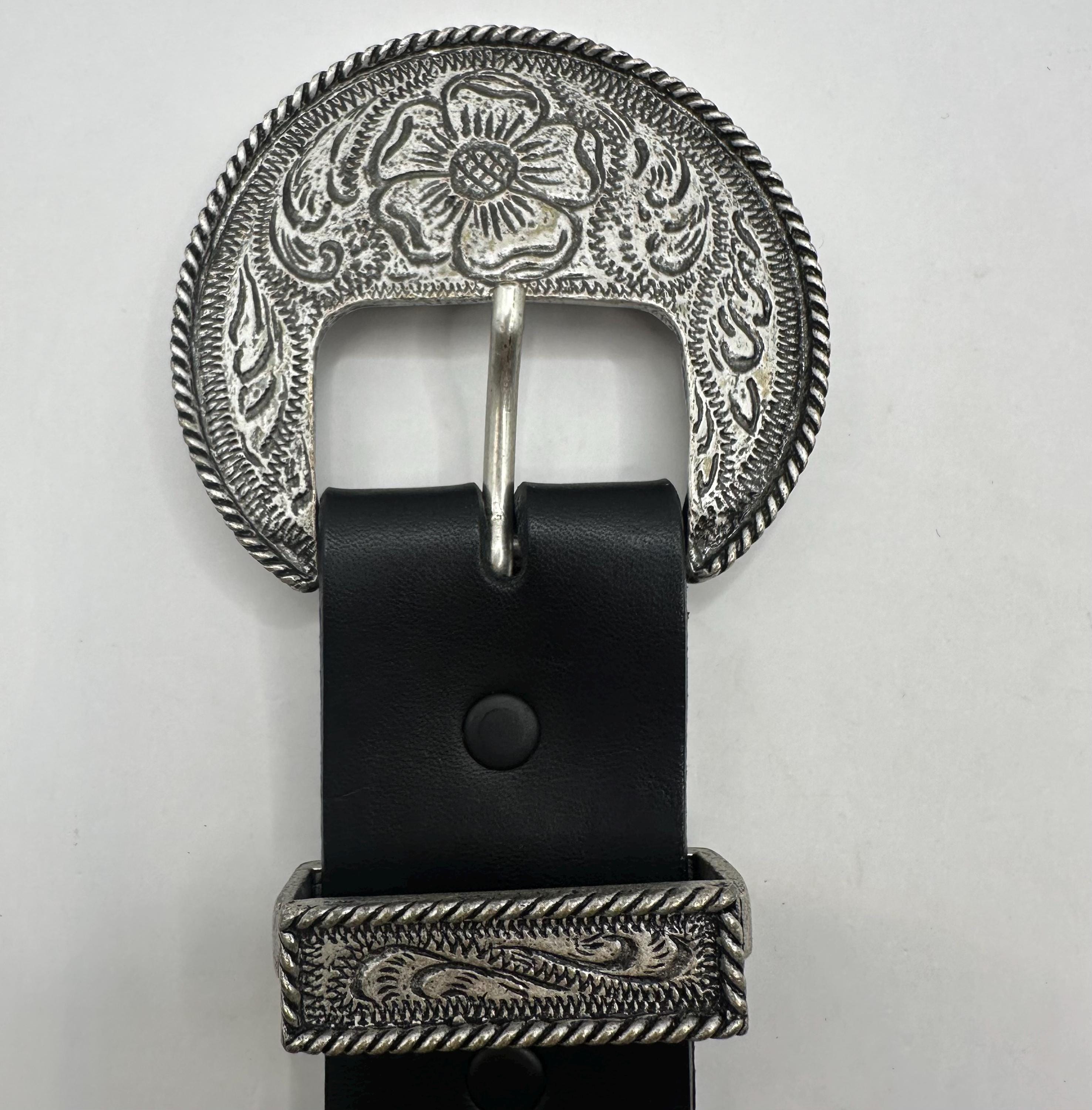Vintage 3 Piece Western Belt Buckle Set - Floral Engraved 