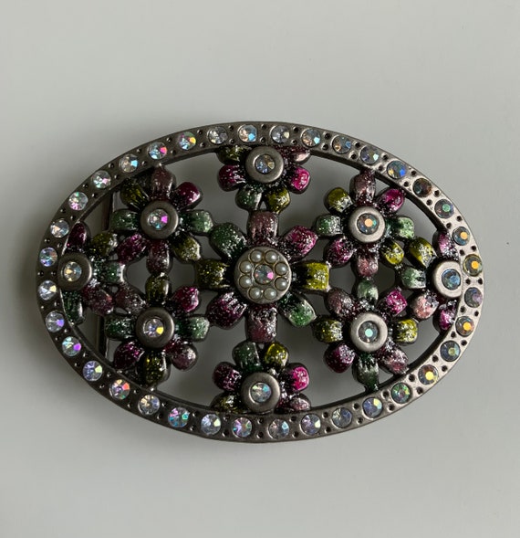 Super Beautiful Y2K Rainbow Flower Belt Buckle with M… Gem