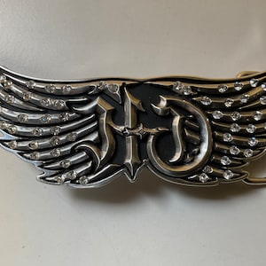 Rare Harley-Davidson womens H-D w/ rhinestone wings.#97647-09VW.Silver plated.