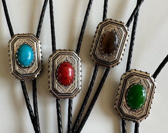 Bolo stropdas ketting western cowboy cowgirl traditionele stropdas echt leer faux edelsteen verstelbaar handgemaakt cadeau herenketting