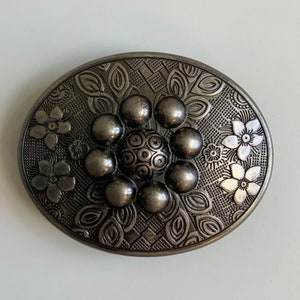 Tribal Floral Antique Nickel Belt Buckle Intricate