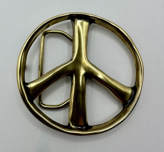 70s Brass Peace Sign Belt Buckle 70 main image 2