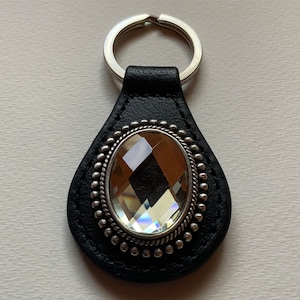 Vintage Echtleder Keychain Vintage Western Acryl Strass Cowgirl Nieten Kreis Concho Silber Schlüssel Schwarz Leder handgemacht