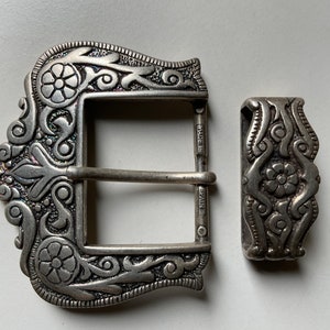 Sculpted,ornate,Castilian 2 piece belt buckle set.Italian old silver plate.Spain