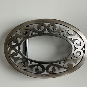 Filigreed Vintage Brushed or Satin Silver Belt Buckle Gothic Medieval Baroque