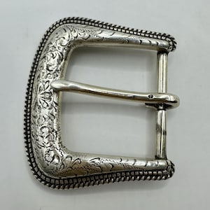 Stunning Classic Western Vintage Interchangeable End Bar Belt Buckle, Floral, Finely Engraved, Polished Silver, 90s, Cowgirl, Cowboy Buckle