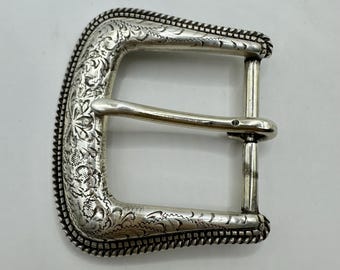 Stunning Classic Western Vintage Interchangeable End Bar Belt Buckle, Floral, Finely Engraved, Polished Silver, 90s, Cowgirl, Cowboy Buckle