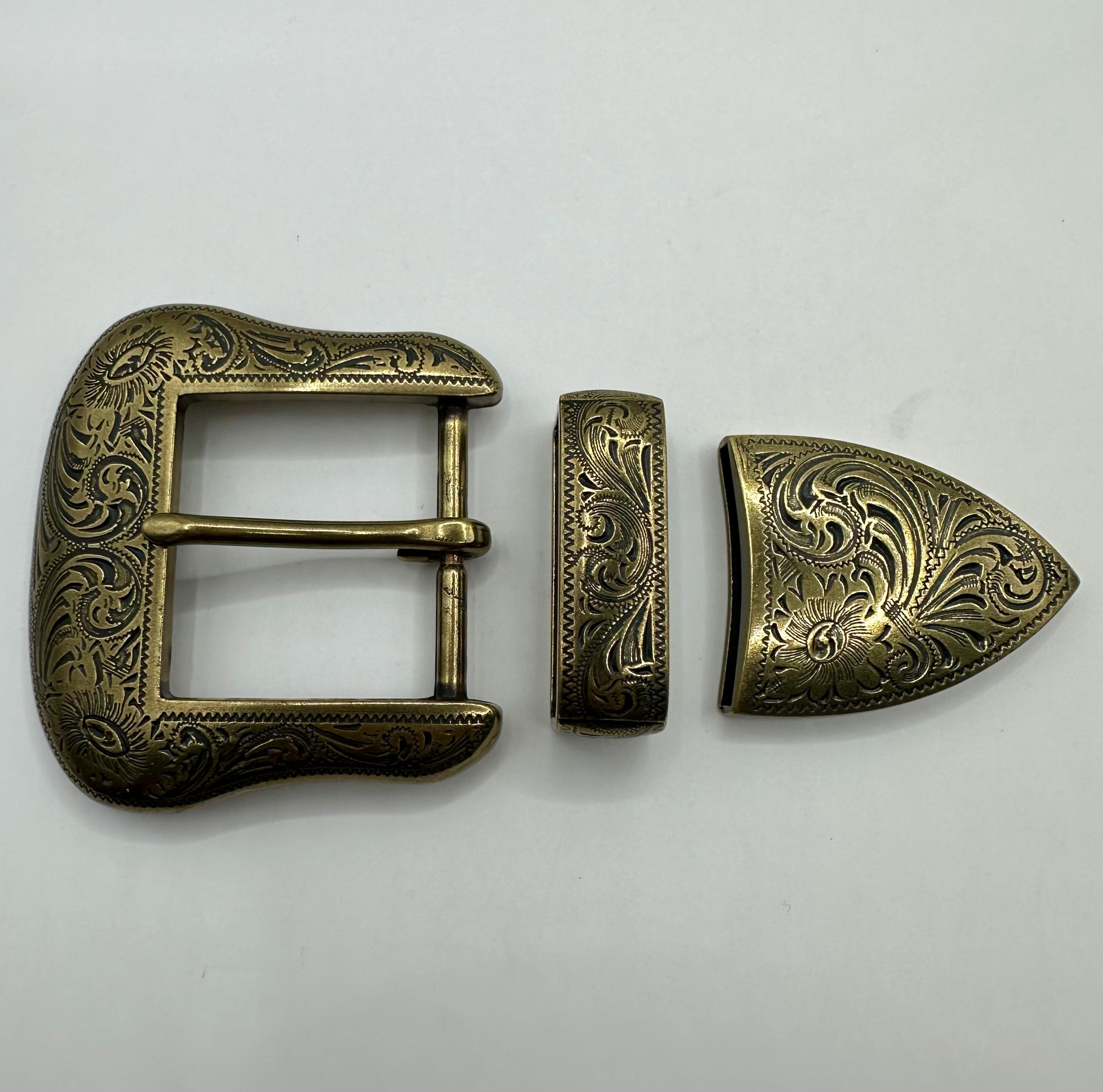 Vintage Wage Sterling Overlay Spring Roundup 1992 Belt Buckle 1.75in Westerncore Classic Engraved Western 3 Piece Belt Buckle Set, Floral and  main image 2