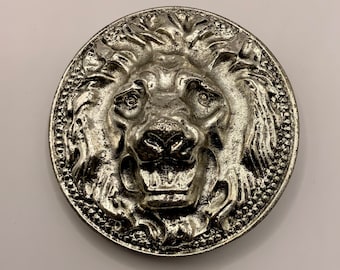 Hebilla de cinturón vintage intercambiable con cabeza de león, de alta calidad, de plata italiana antigua, con diseño de león 3D, hebilla redonda.