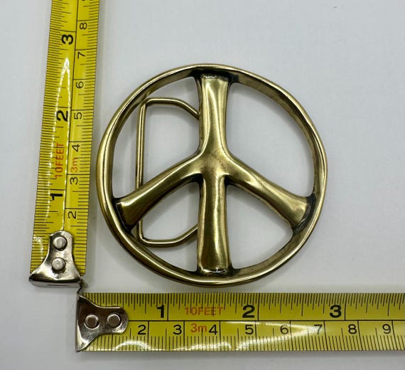 Shiny Brass Vintage Peace Sign Interchangeable Belt Buckle  display picture 1