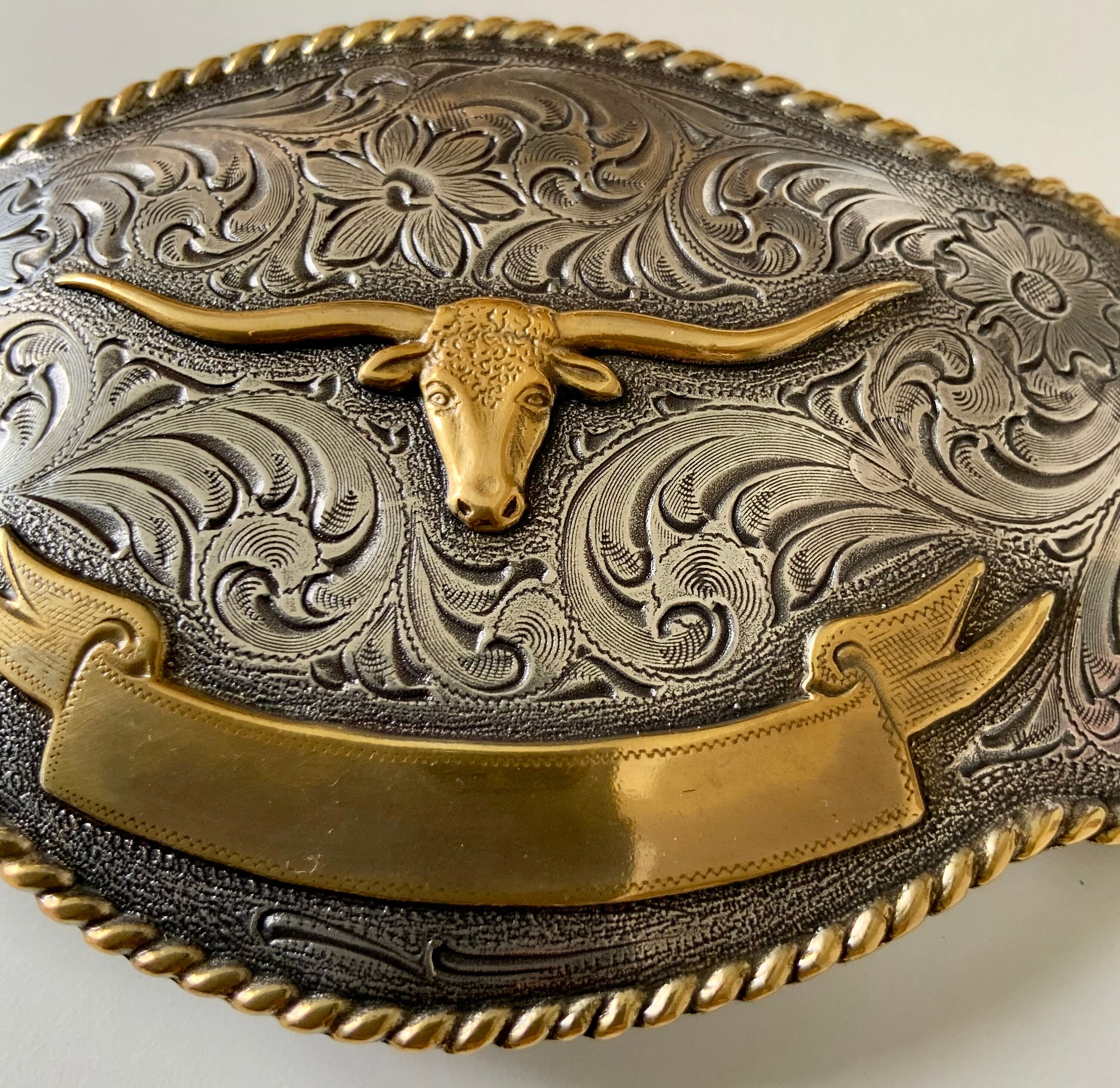 2 Fibbie Per Cintura Stile Cowboy RechicGu – Turchese E Oro, Incisione Floreale, Con Testa Di Toro, Vintage, Per Uomo E Donna - 4