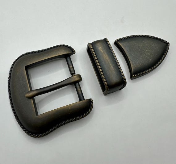 Vintage Classic Western 3 Piece Belt Buckle Set, Simple 