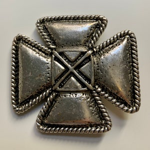 Leatherock Vintage Made in USA Cross Belt Buckle Rope Border Silver Belt Buckle Cross Belt Buckle Vintage Belt Buckle