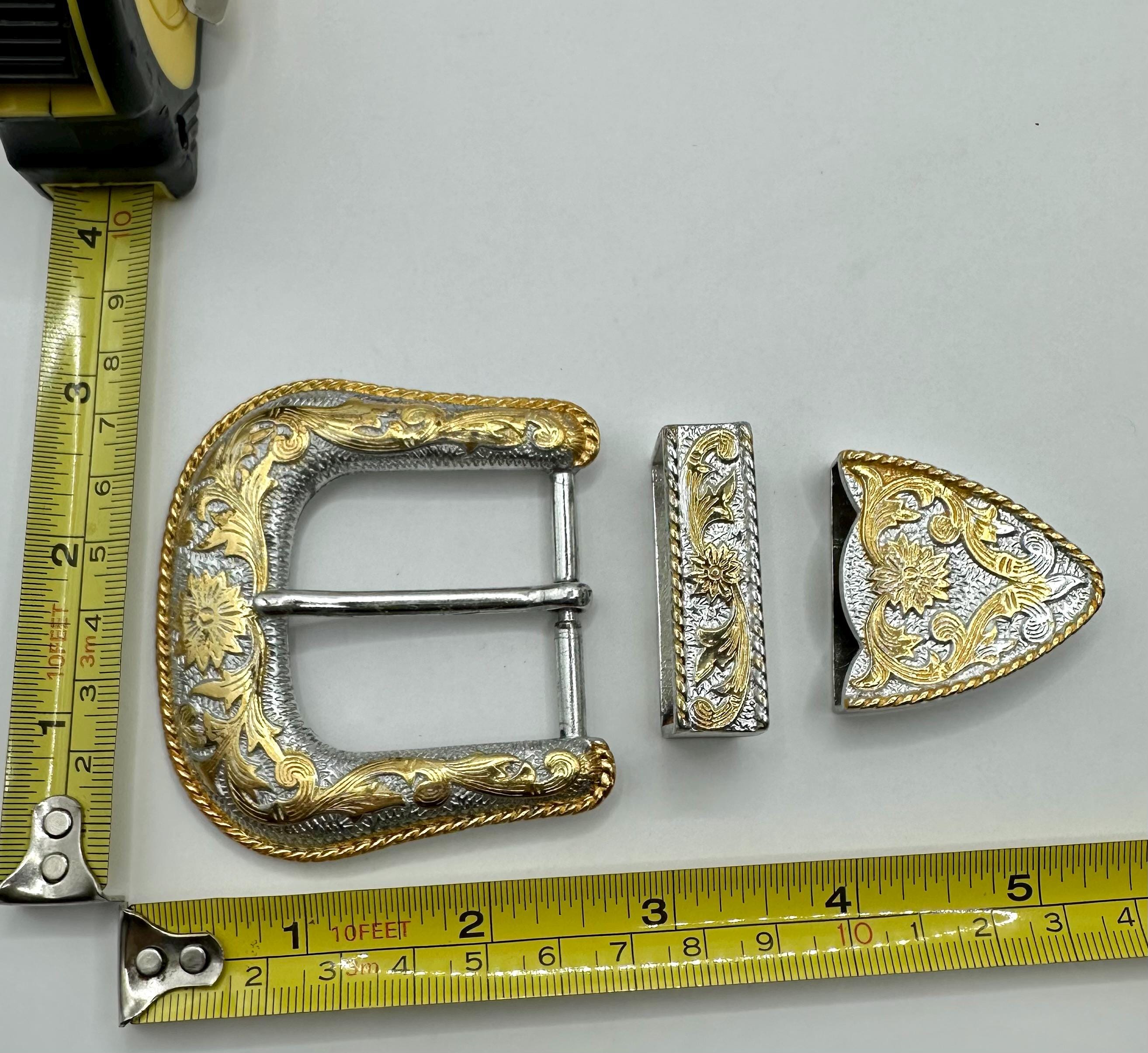 Vintage 3 Piece Western Belt Buckle Set - Roper Flower and  display picture 1