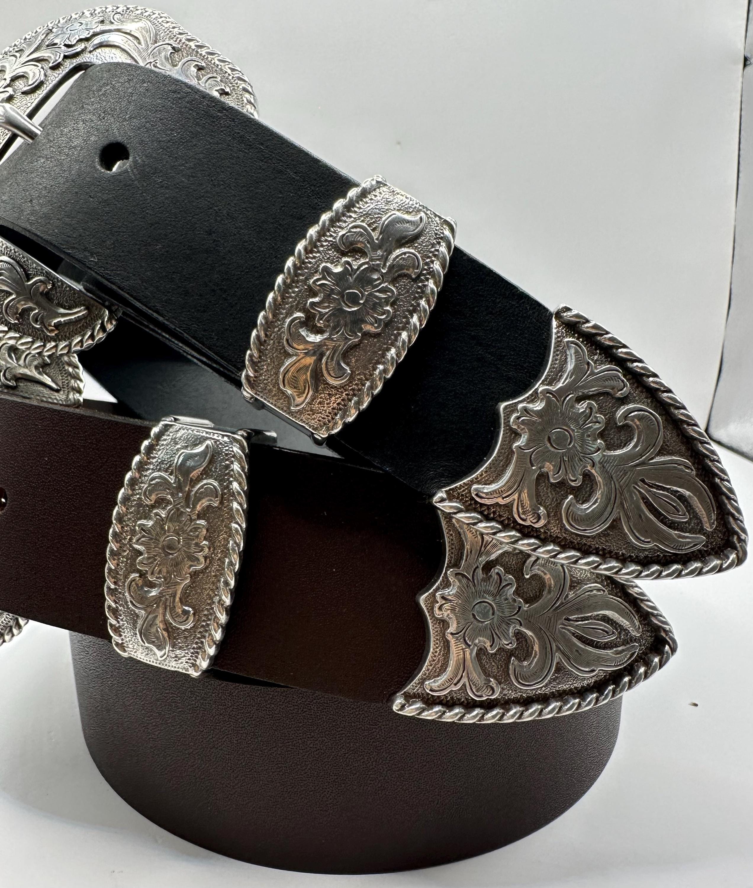 Elegant Black, Bronze and Silver Belt Buckle Set Handmade Belt Buckle Sets – Clint Orms Engravers & Silversmiths main image 3