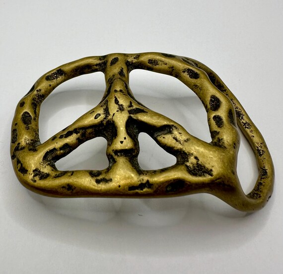 Interchangeable Belt Buckle Solid Brass Peace Sig… - image 4