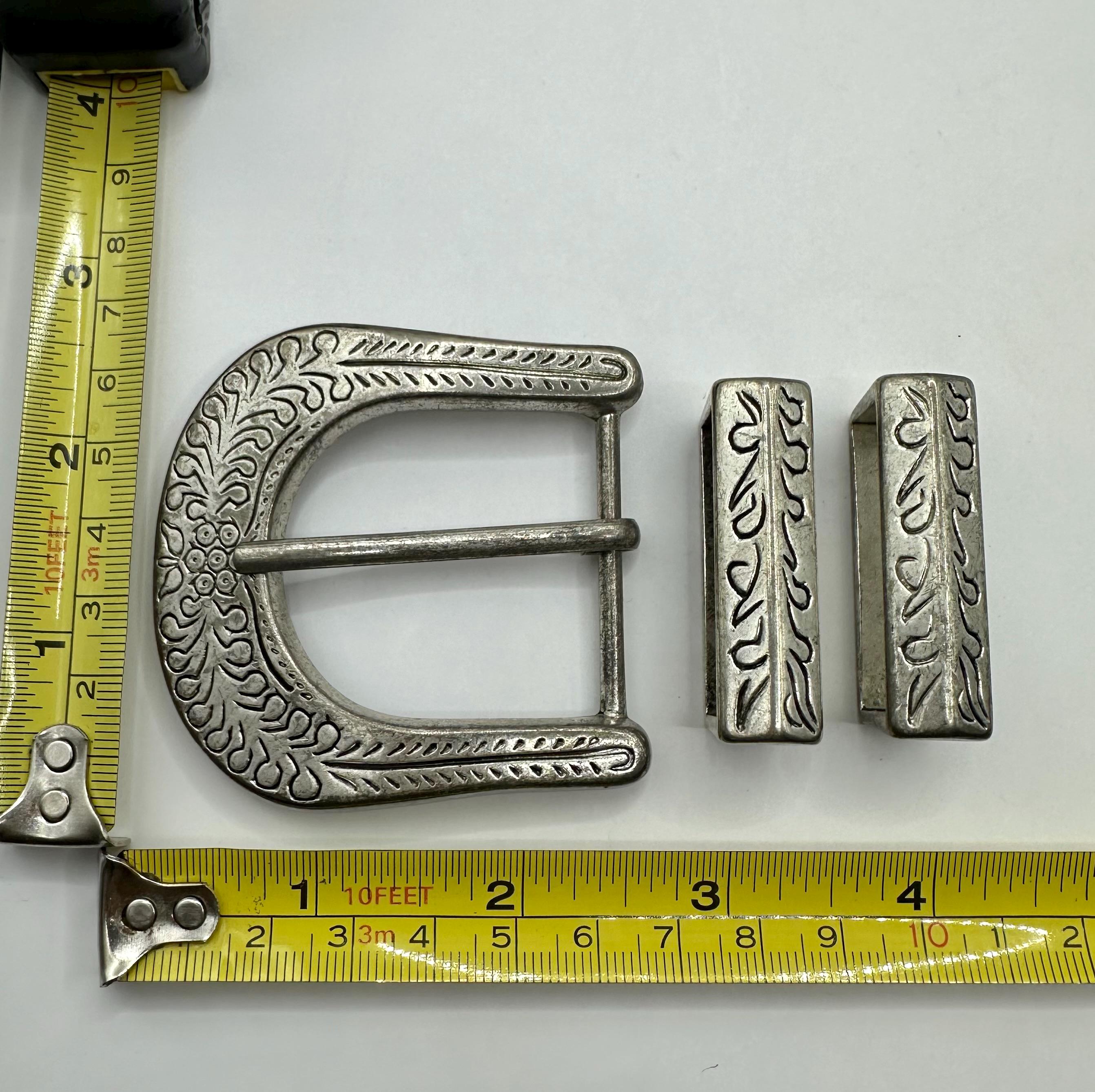 Vintage 3 PC Southwestern Silver & Gold Belt Buckle Hardware Set Unknown Mark Buy Antique Gold Western Belt Buckle Replacement 3 Piece Set main image 3