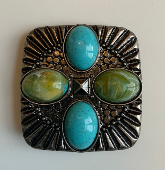 Amazing Vintage Faux Turquoise Belt Buckle Vintage Faux Turquoise Belt Buckle / 1970s / No Maker - Etsy main image 2