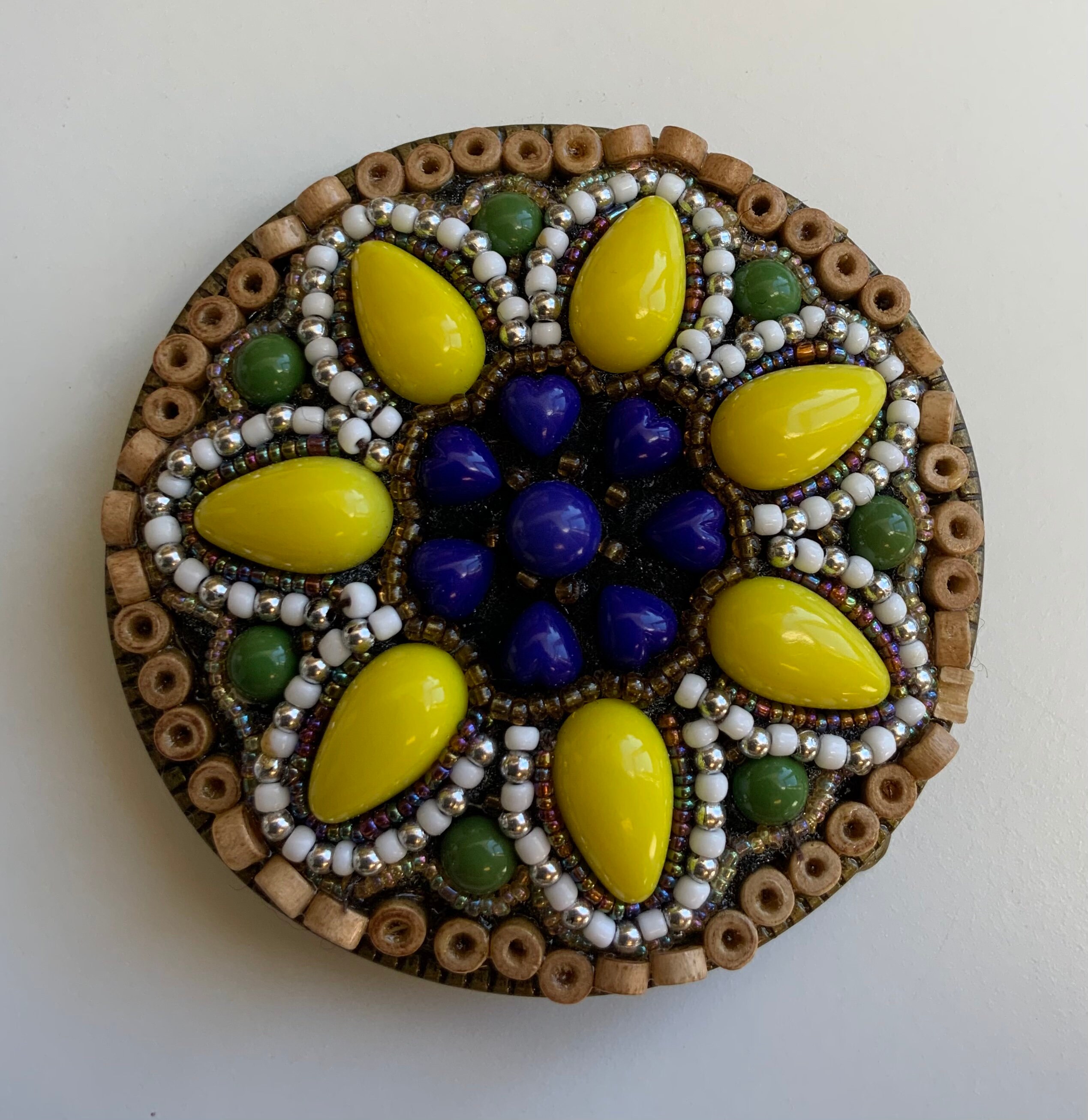 Hippie Bohemian Hand Beaded Flower Belt Buckle Brass. Blue  display picture 1