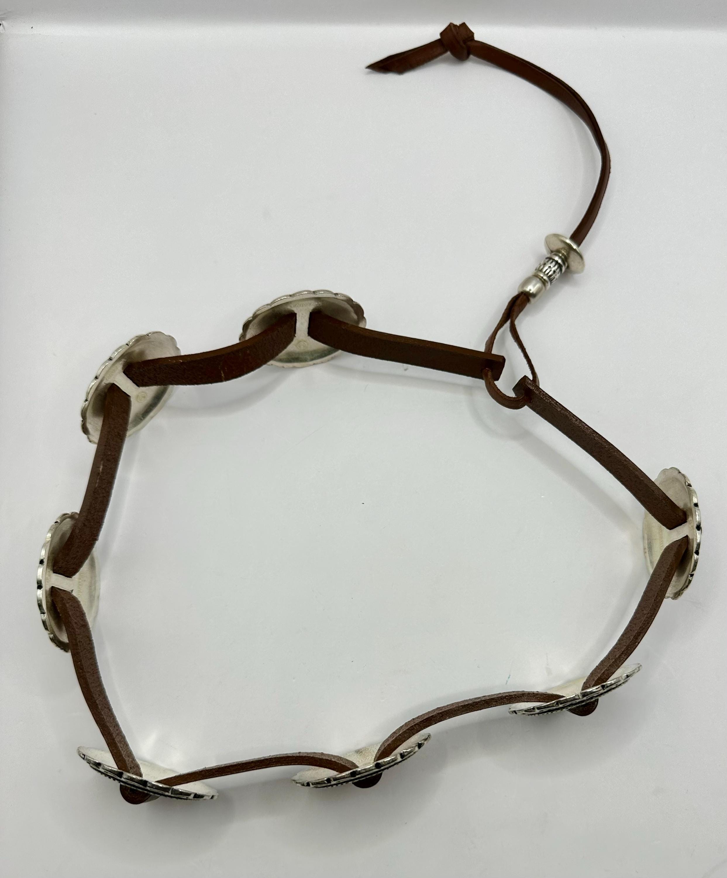 Bandeau Western En Cuir Noir Avec Conchos Argentés - Taille Réglable - Neuf Avec étiquettes USA