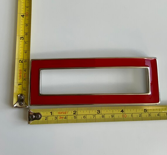 Red Enamel Large Rectangle Retro Mod Vintage Belt Buc… - Gem