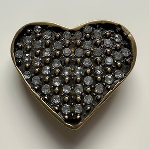 Lovely Boho Love Heart Organic Vintage Interchangeable Belt Buckle with Crystal Rhinestones Unique Antique Brass
