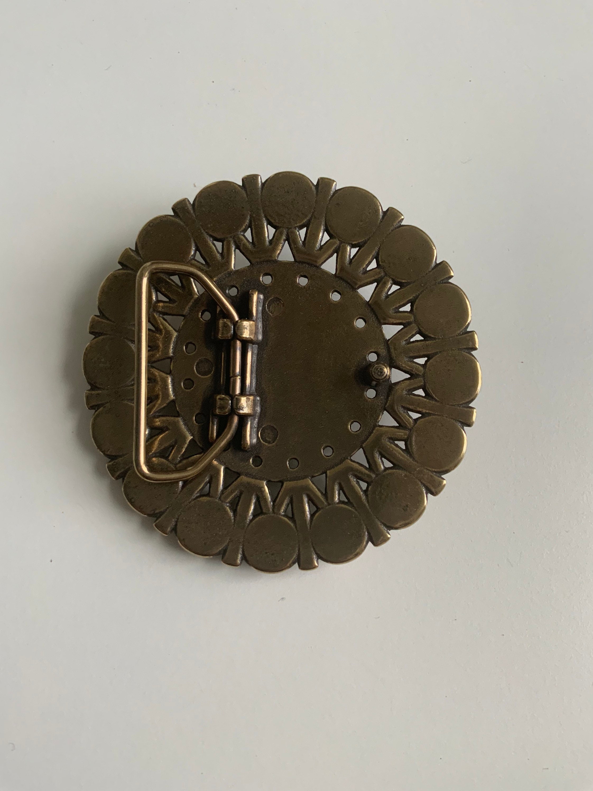 Boucle De Ceinture Vintage Unique En Laiton - Motif 'plaque Chaudière', étain, Rare