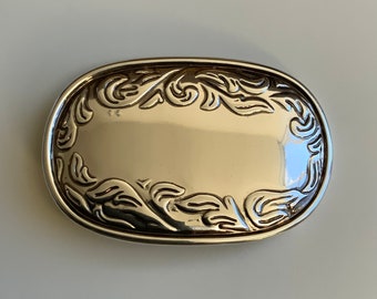 Western Trophy Buckle Castilian Vine and Leaf Belt Buckle Oval Belt Buckle Polished Silver