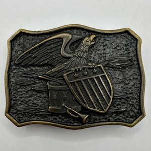 Vintage Belt Buckle American Flag Shield Eagle Patriotic Unique Shape Interchangeable Belt Buckle Dark Antique Brass