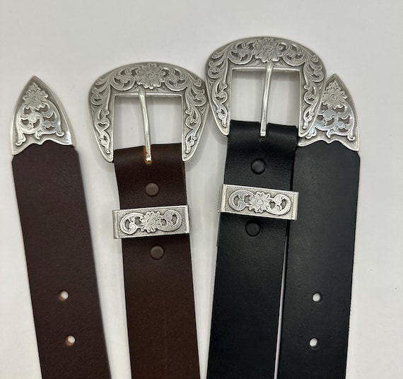Vintage Western Belt Classic 3 Piece Buckle Set Black or  display picture 3