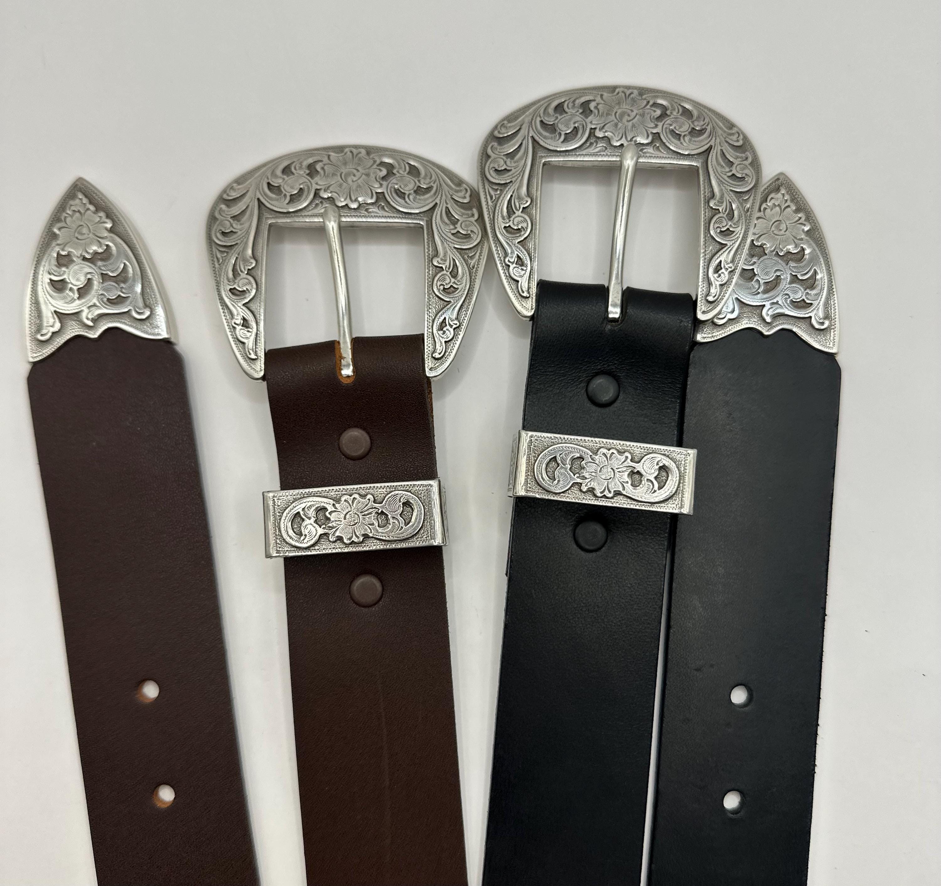 Vintage Western Belt Classic 3 Piece Buckle Set Black or 