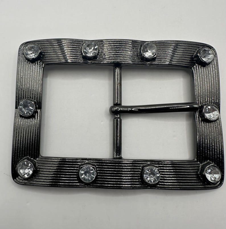 Large Rectangular Rectangle Belt Buckle Centre Bar Gunmetal Crystal ...