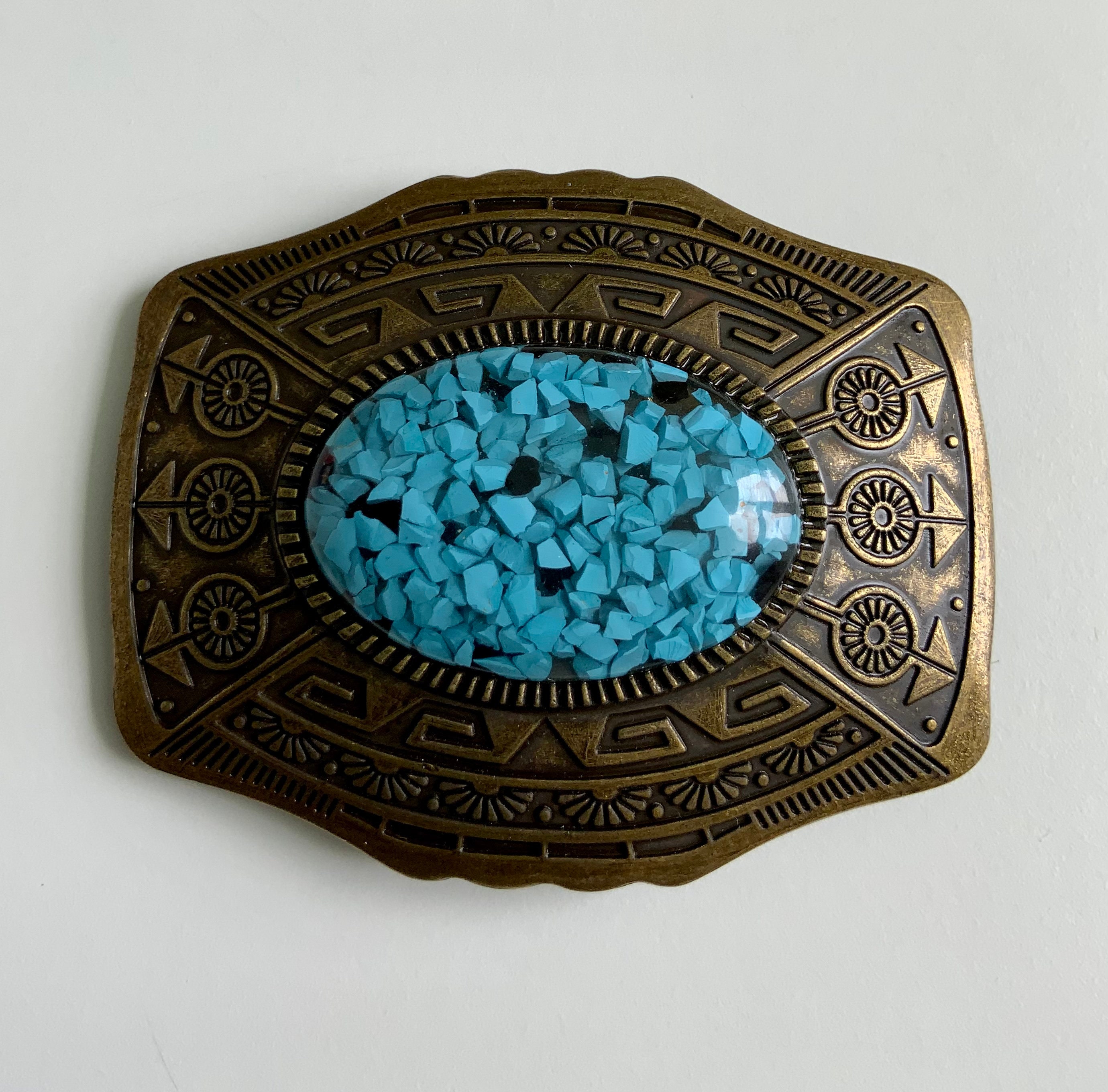 Beautiful Bohemian Belt Buckle With Faux Turquoise Aztec  display picture 2
