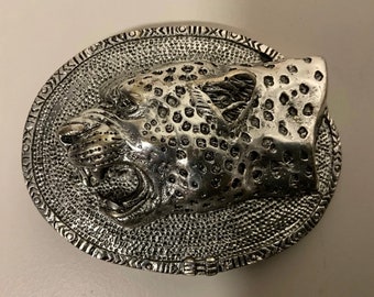 Rare,solid, vintage Leopard head belt buckle.Old silver plated.Made in Italy. Interchangeable Belt Buckle