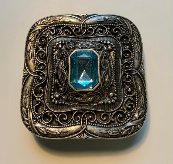 Boucle De Ceinture Carrée En Métal Argenté – Cristal Bleu Aigue-marine