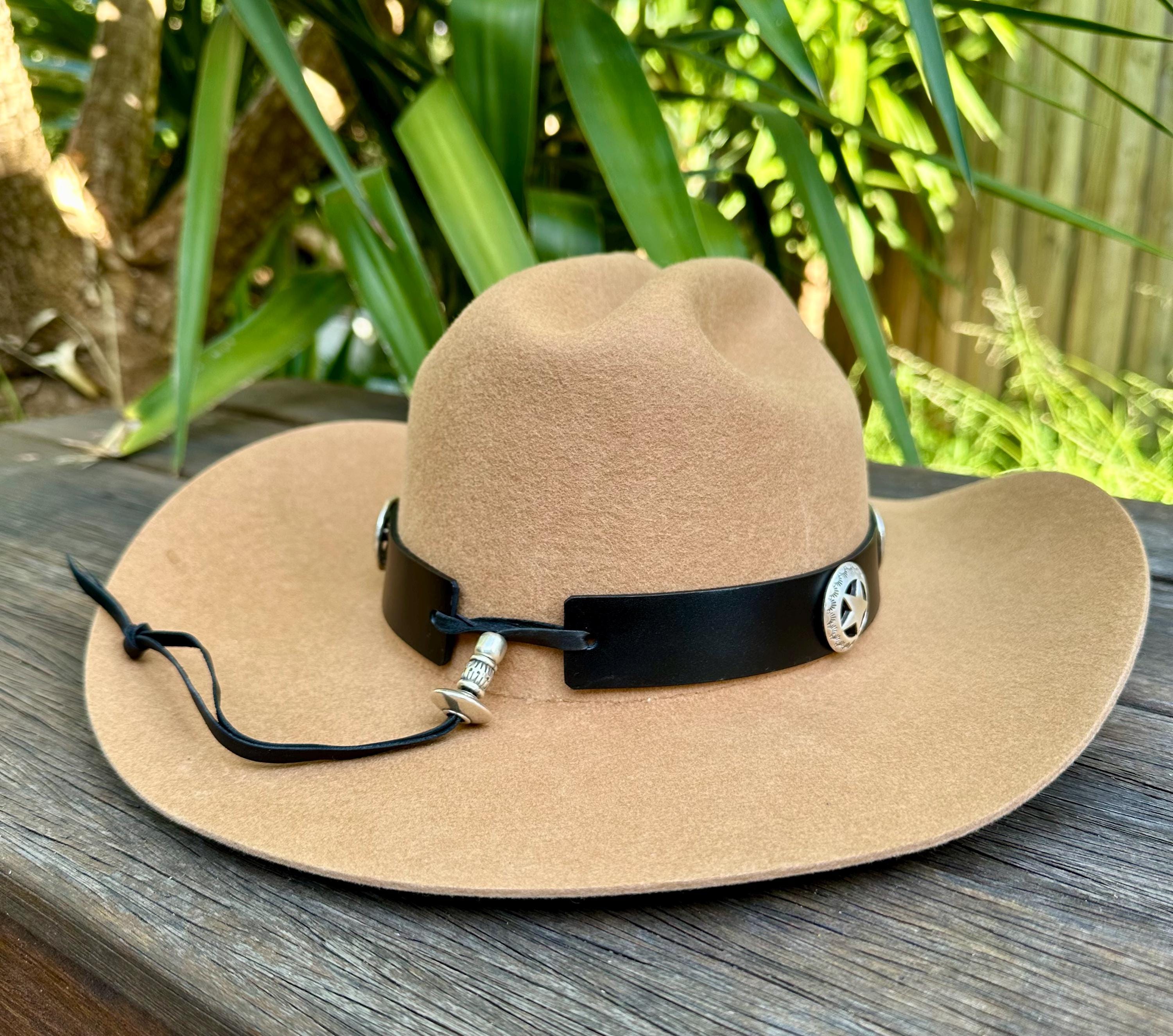 Black Western Felt Hat with Decorative Concho and Brown Leather Band Falcon Suede Premium Black Leather Cowboy Hat for Men with  main image 2