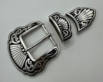 Western Floral Engraved Antique Copper Belt Buckle Set: Fits  display picture 2