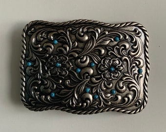 Hebilla de cinturón unisex con diseño de trofeo de rodeo y vaquero occidental con diseño floral