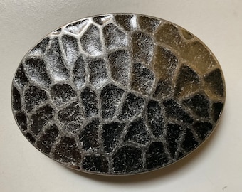 Oval Trophy Buckle with Distressed Scale Pattern Antique Nickel Belt Buckle
