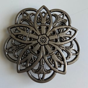 Vintage Trippy Ornate Flower Abstract Hippie Rare Belt Buckle Antique Nickel