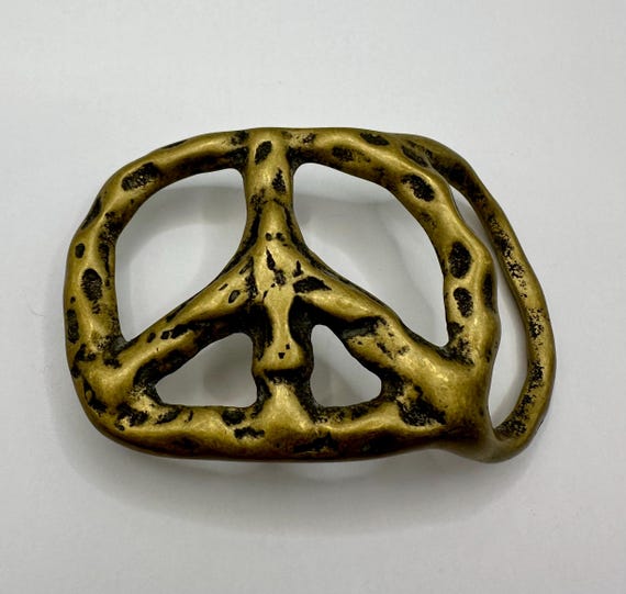 Interchangeable Belt Buckle Solid Brass Peace Sig… - image 3