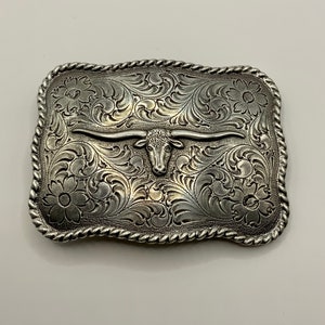 Vintage,Longhorn Steerhead Belt Buckle Western Cowboy Rodeo Silver Plating